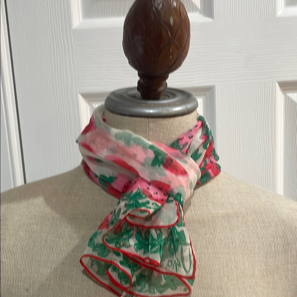 Vintage 60s Verasheer Vera Neumann silk hand rolled rectangle scarf strawberries